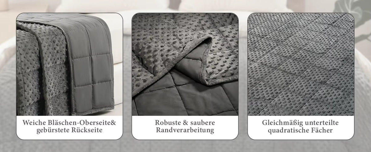 Bei vielen Gewichtsdecken verrutscht die Füllung. Bei uns nicht.